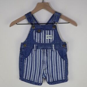 Okie-Dokie Vintage Kids Striped Denim Overalls Blue White 3T Cotton